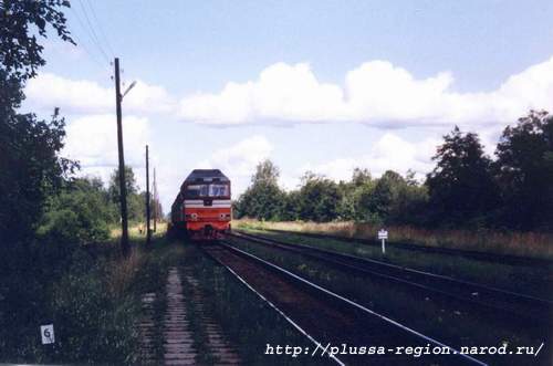 Фото 14. 2005-08-03. Поезд Луга-Псков прибывает на станцию Лямцево